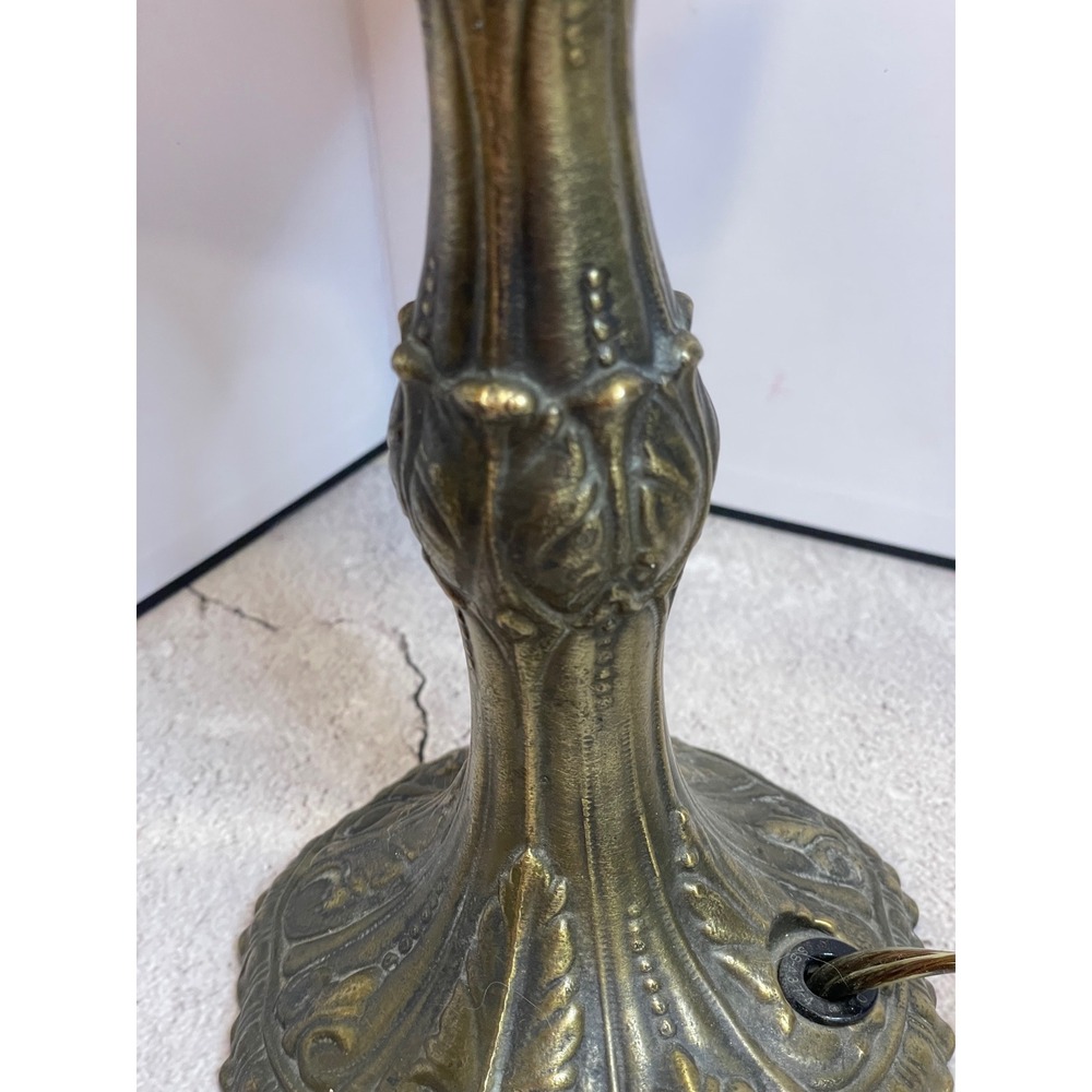 Vintage Desk Lamp Art Nouveau Brass Base Frosted Amber Glass Bell Shade - Picture 6 of 16